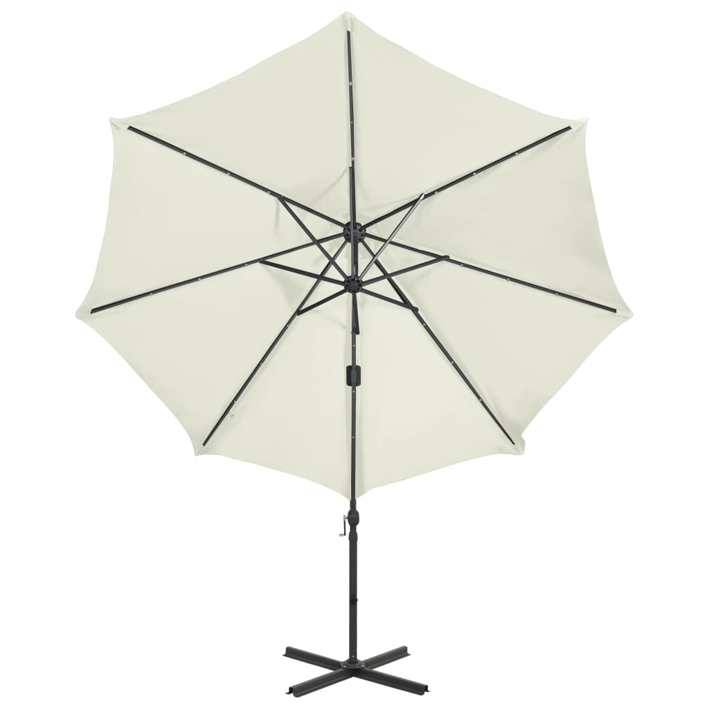 Parasol flottant avec mât et éclairage LED 300 cm couleur sable