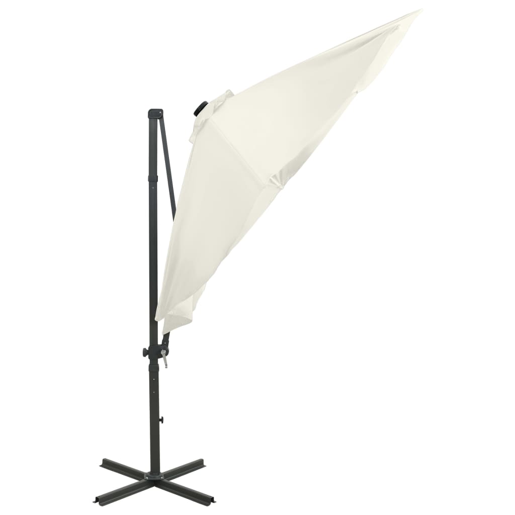 Parasol flottant avec mât et éclairage LED 300 cm couleur sable