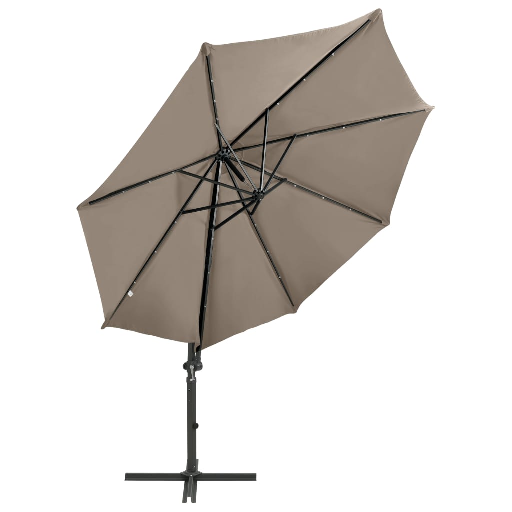 Parasol flottant avec mât et éclairage LED 300 cm couleur sable