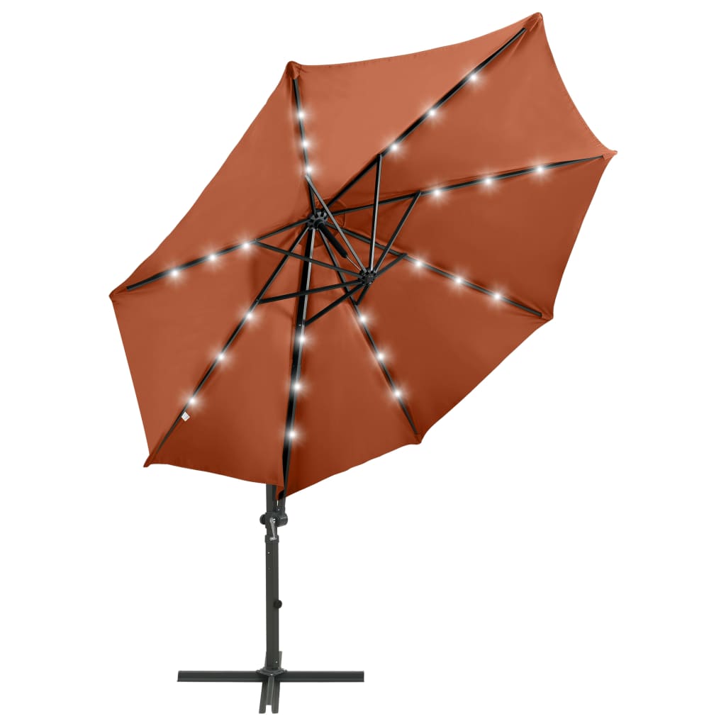 Parasol flottant avec mât et éclairage LED 300 cm couleur sable