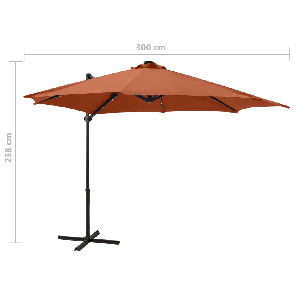 Parasol flottant avec mât et éclairage LED 300 cm couleur sable