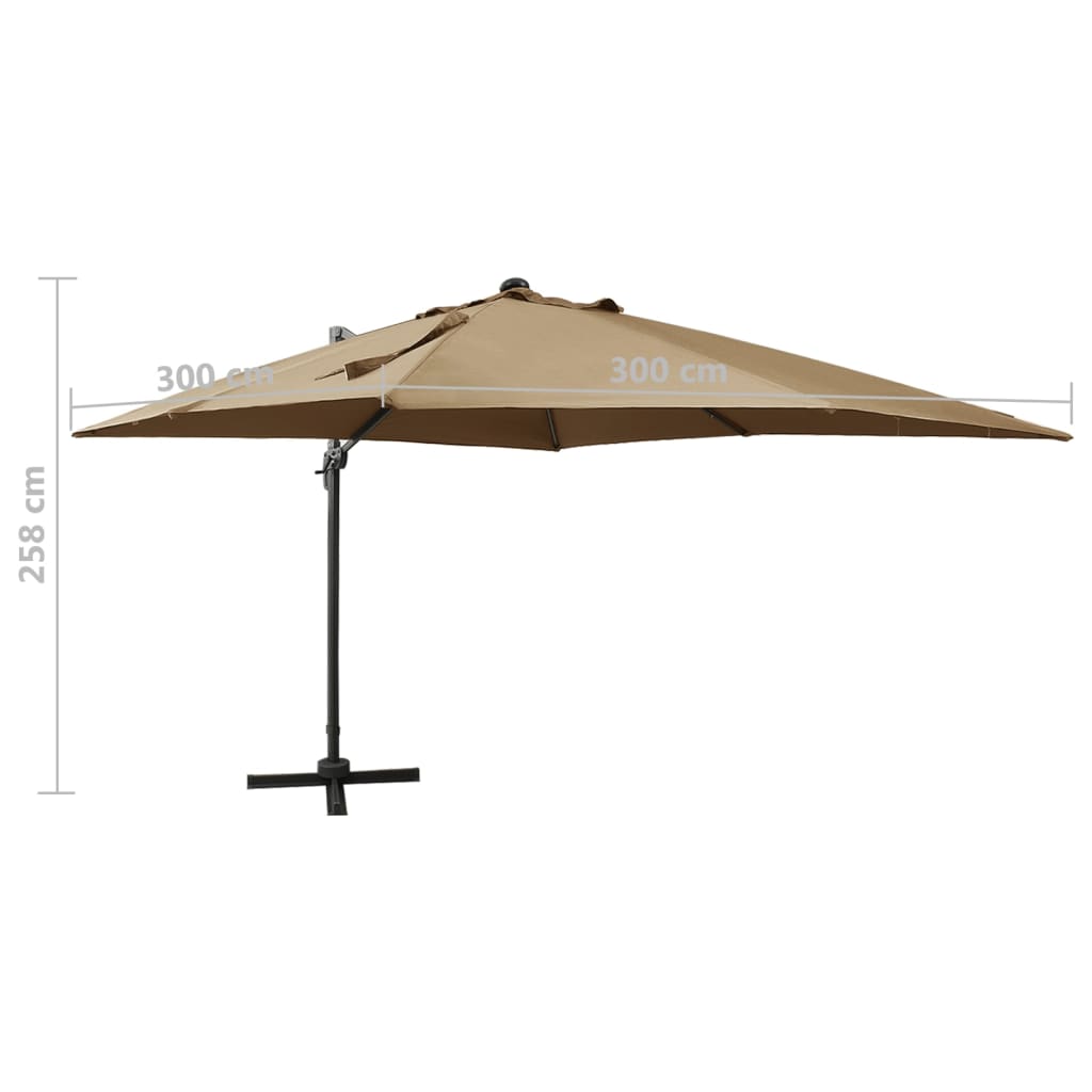 Zweefparasol met paal en LED-verlichting 300 cm