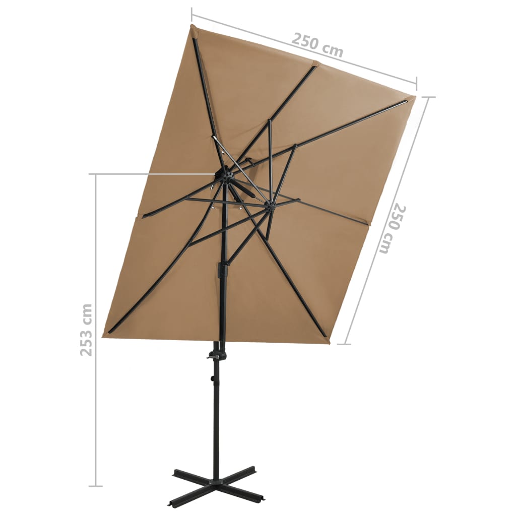 Zweefparasol met dubbel dak 250x250 cm azuurblauw