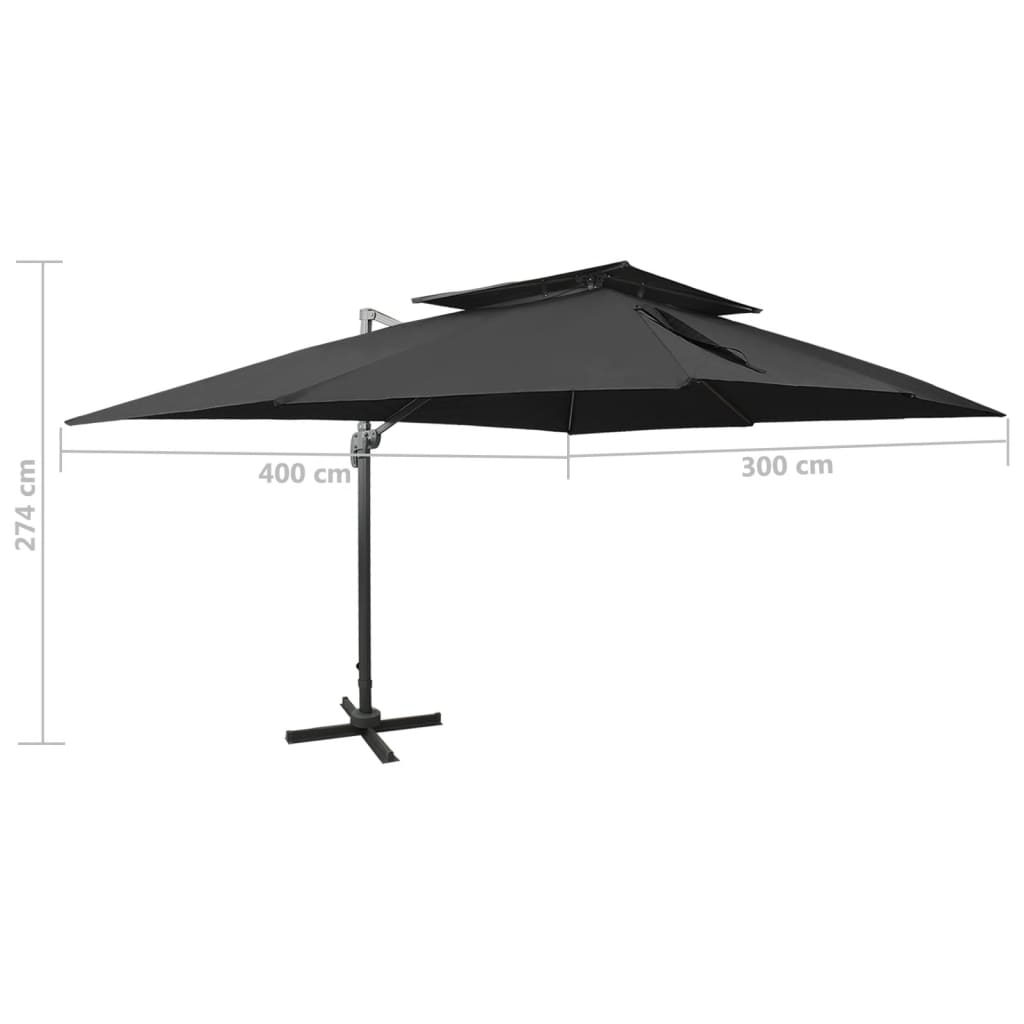 Zweefparasol met dubbel dak 300x300 cm antracietkleurig