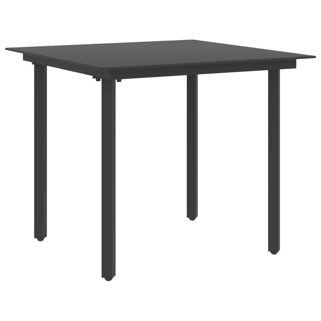 Table de jardin 80x80x74 cm acier et verre noir