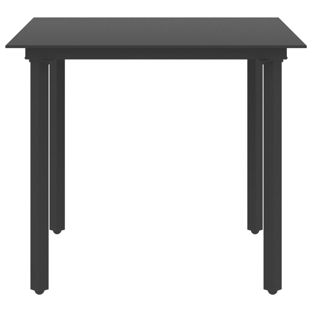 Table de jardin 80x80x74 cm acier et verre noir