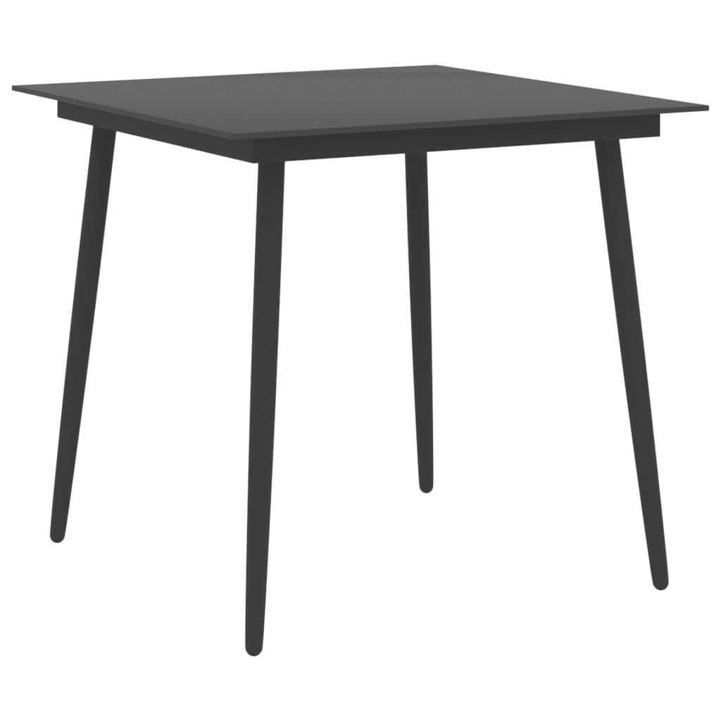 Table de jardin 80x80x74 cm acier et verre noir