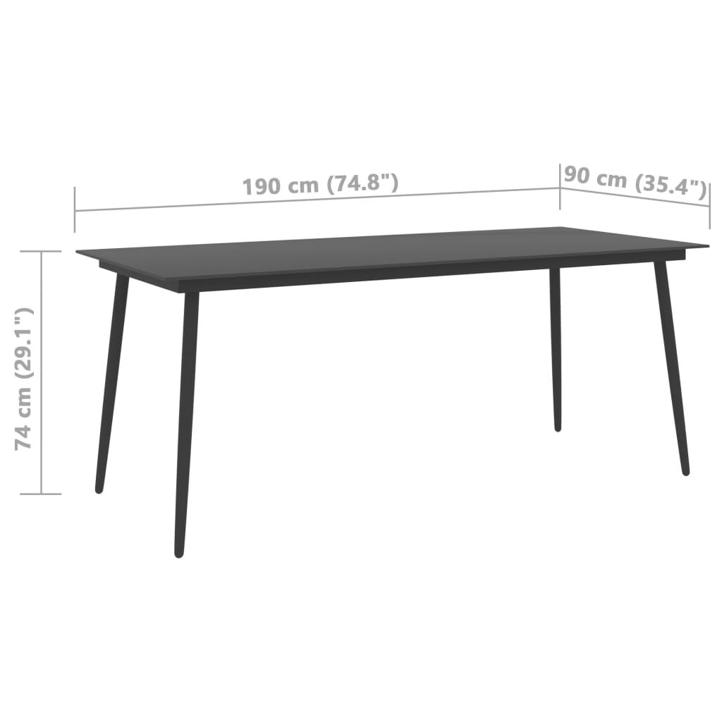 Tuintafel 80x80x74 cm staal en glas zwart