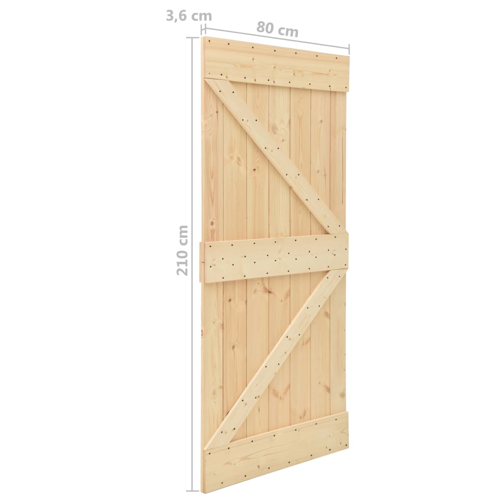 Porte coulissante avec ferrures 80x210 cm en pin massif