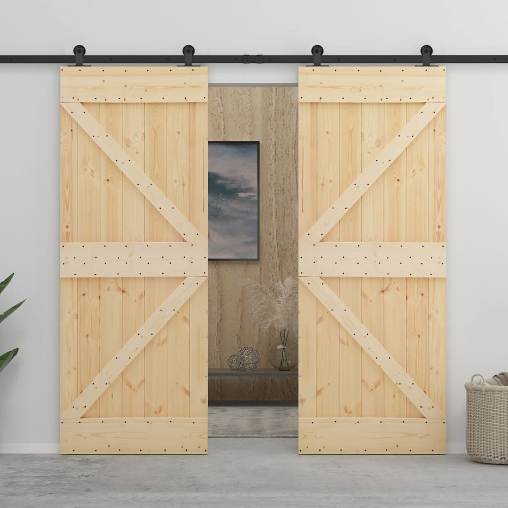 Porte coulissante avec ferrures 90x210 cm en pin massif