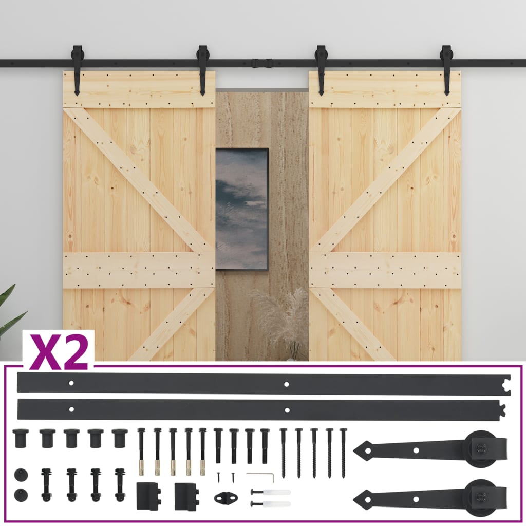 Porte coulissante avec ferrures 80x210 cm en pin massif