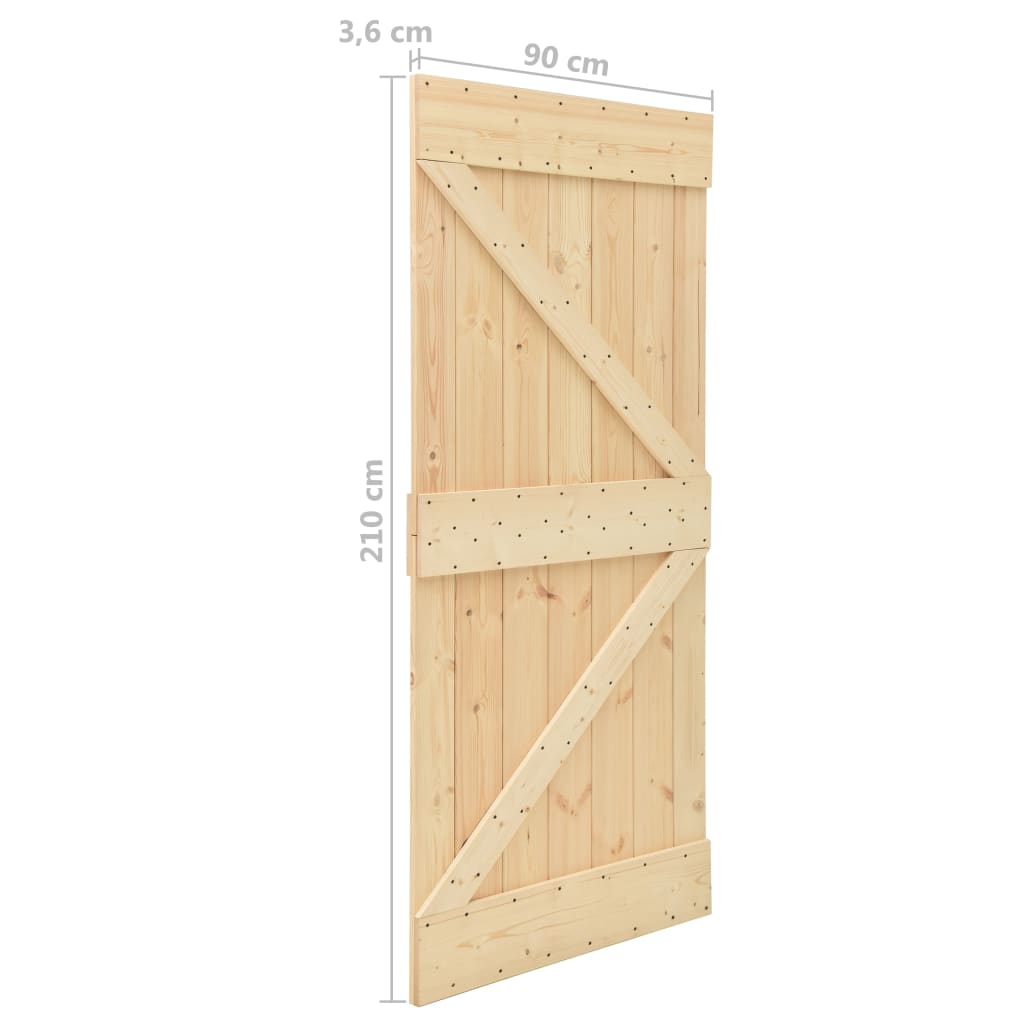 Porte coulissante avec ferrures 90x210 cm en pin massif