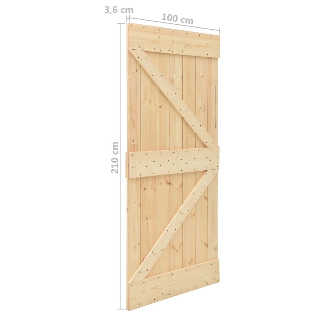 Porte coulissante avec ferrures 90x210 cm en pin massif