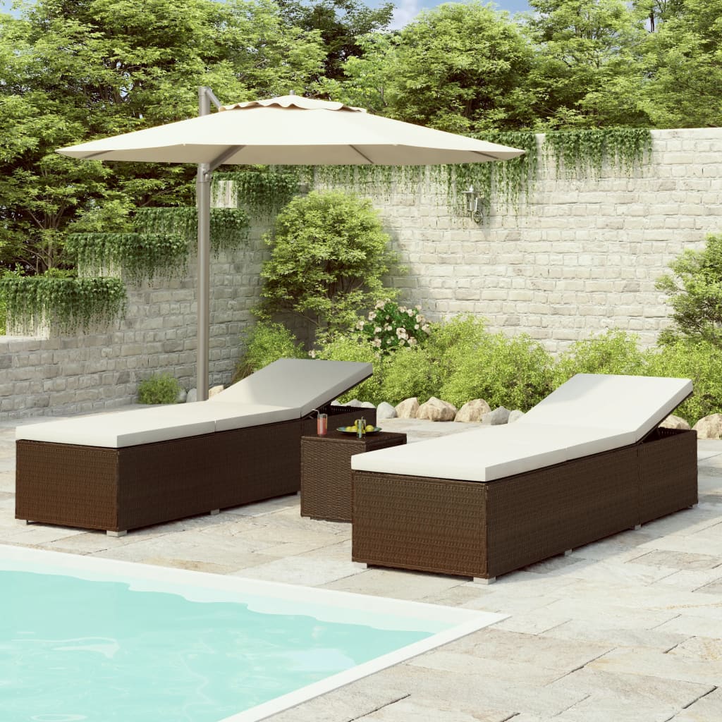 Ensemble bain de soleil 3 pièces avec table à thé poly rotin