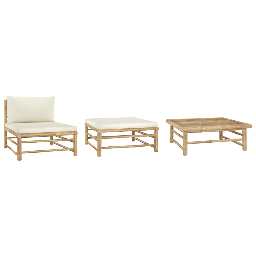 Banc de jardin avec coussins en bambou blanc crème