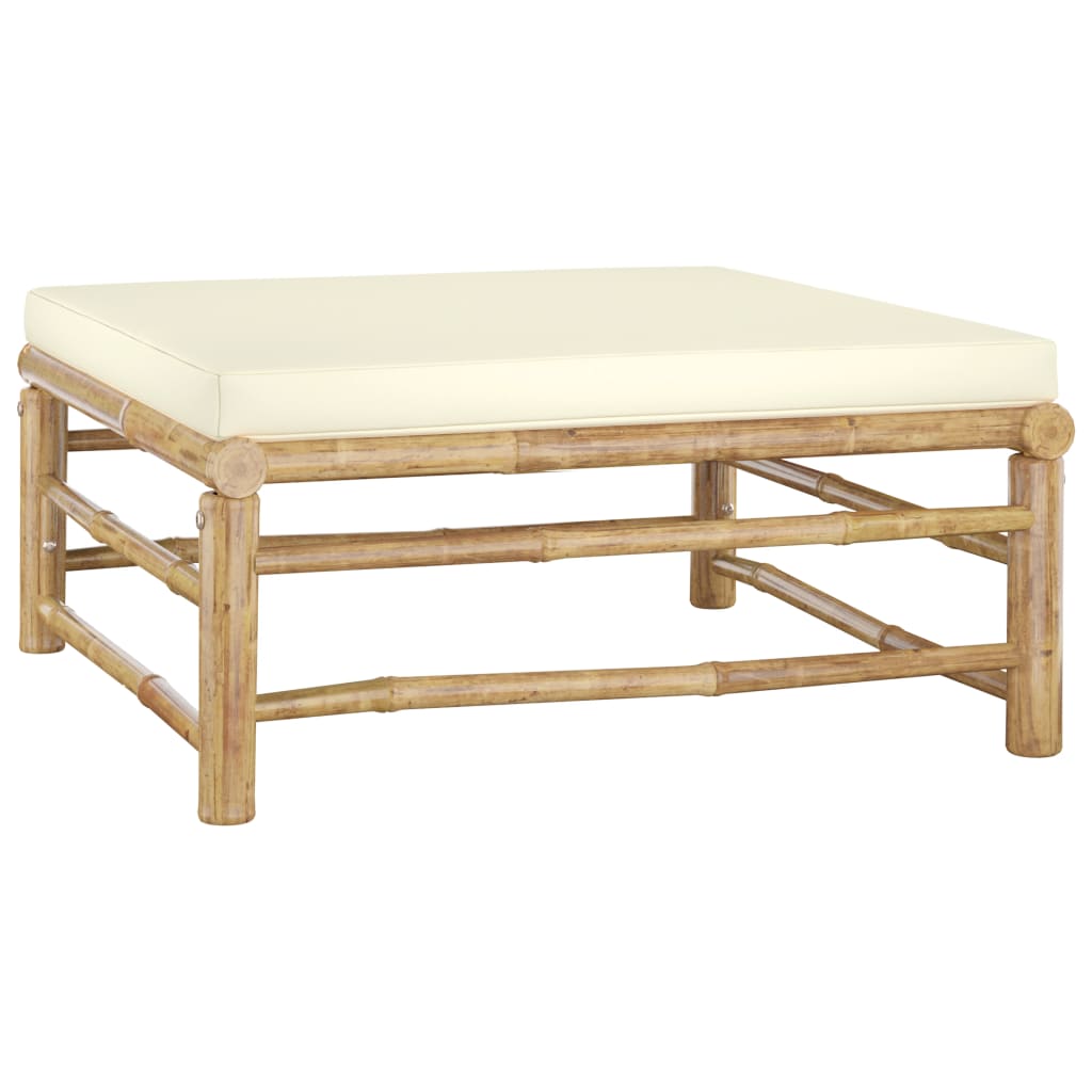 Banc de jardin avec coussins en bambou blanc crème