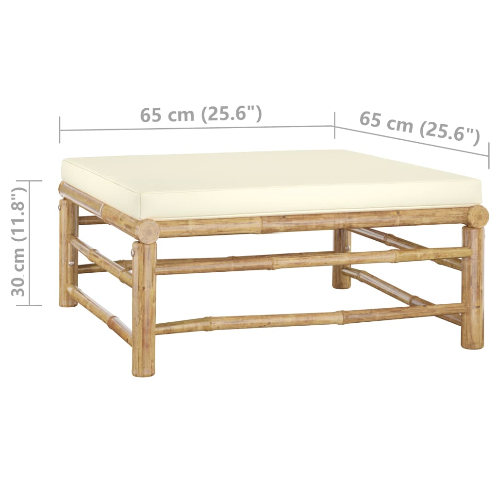 Banc de jardin avec coussins en bambou blanc crème