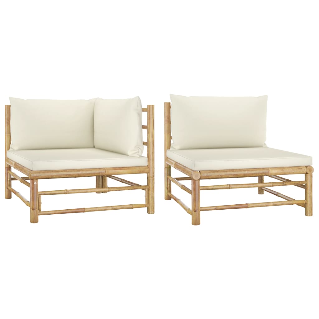 Banc de jardin avec coussins en bambou blanc crème