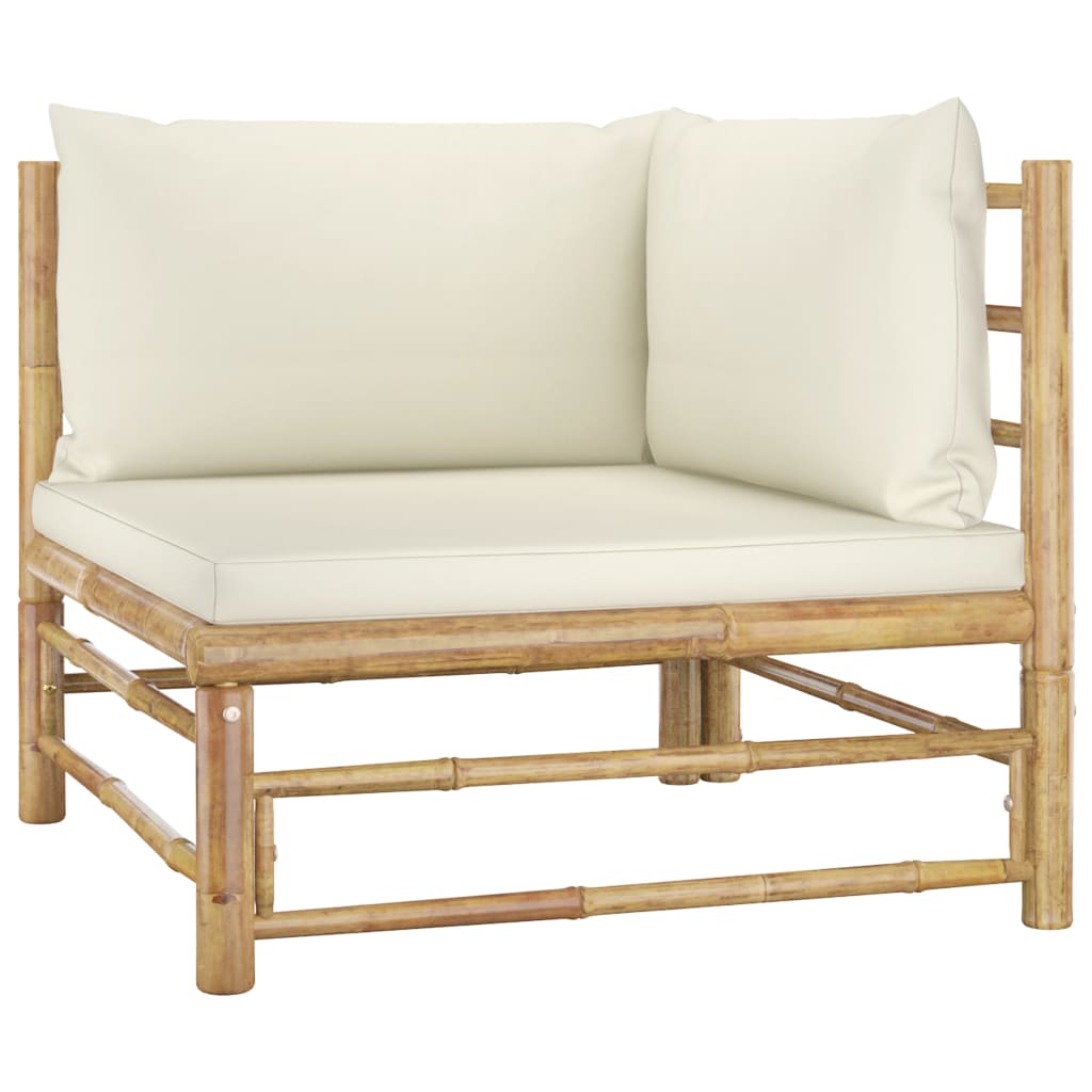 Banc de jardin avec coussins en bambou blanc crème