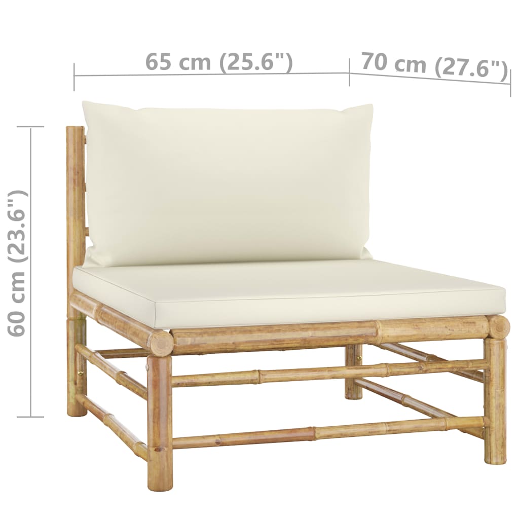 Banc de jardin avec coussins en bambou blanc crème