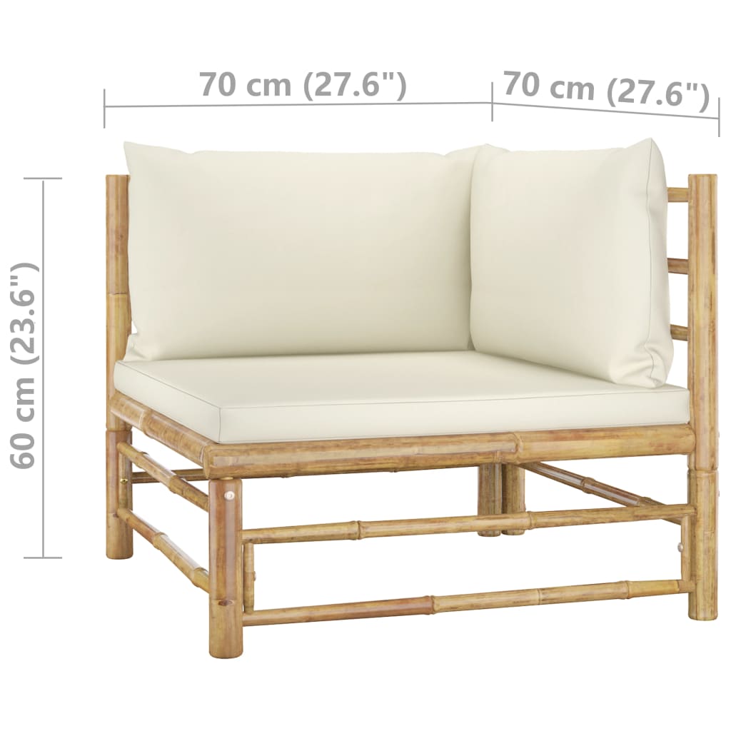 Banc de jardin avec coussins en bambou blanc crème