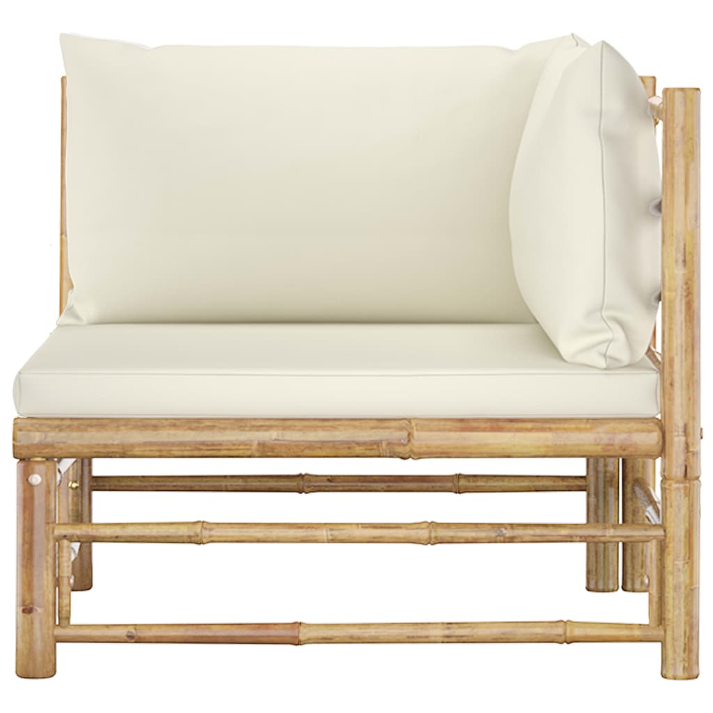 Banc de jardin avec coussins en bambou blanc crème