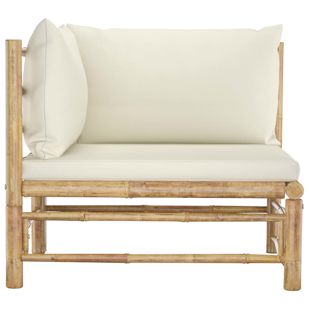 Banc de jardin avec coussins en bambou blanc crème