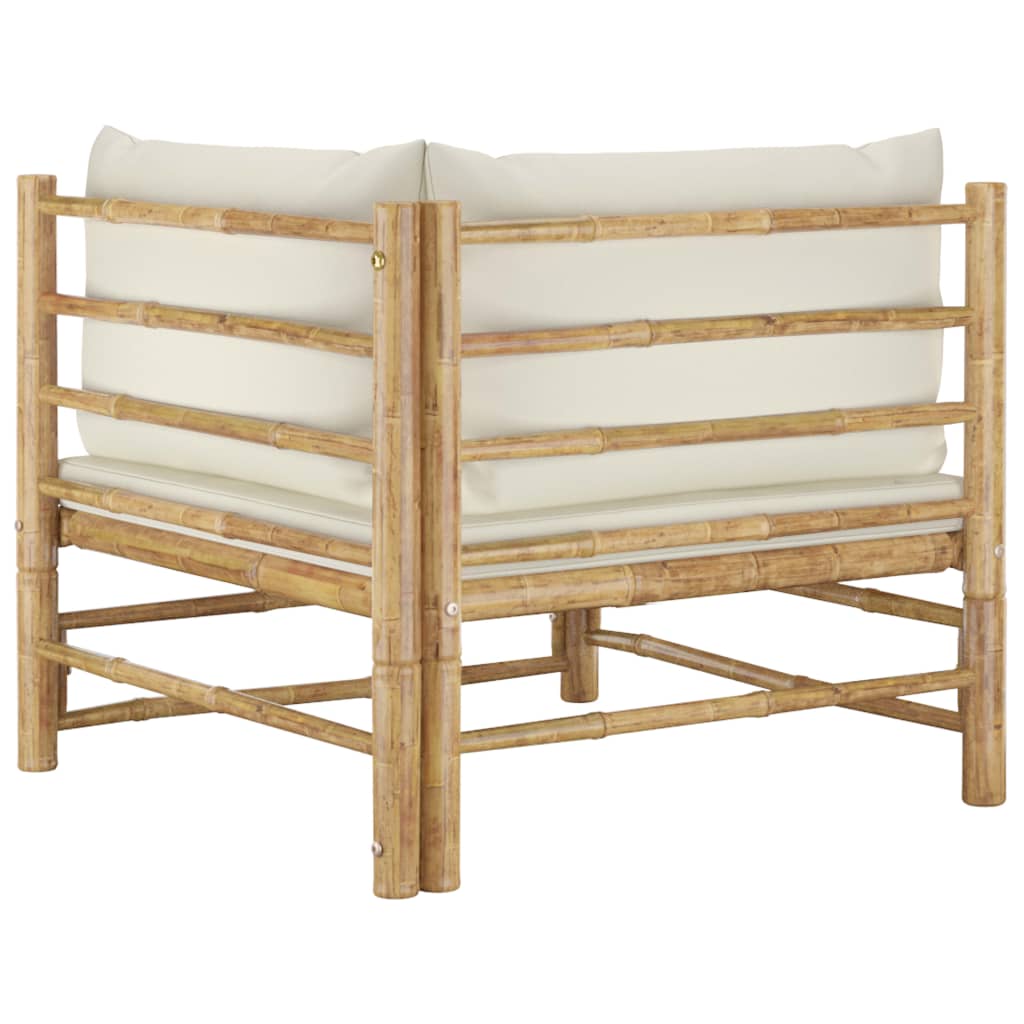 Banc de jardin avec coussins en bambou blanc crème