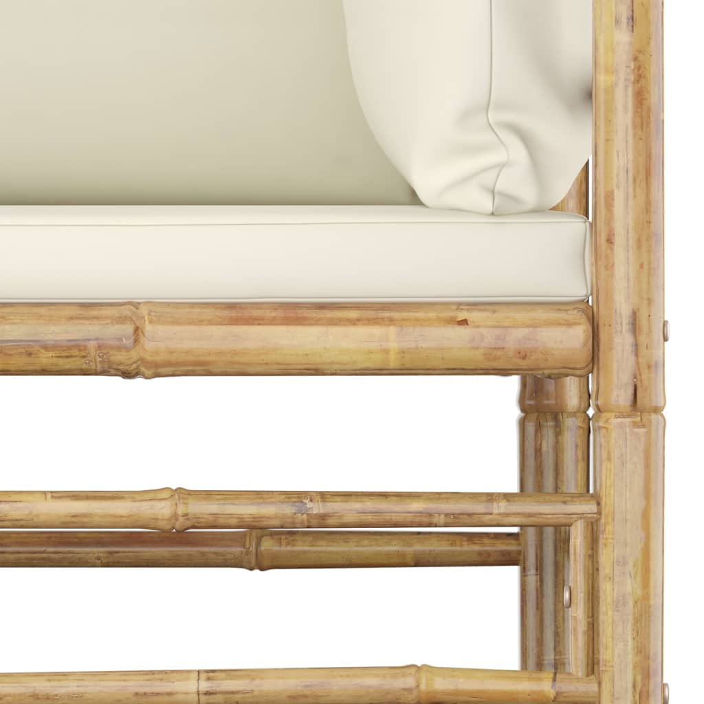 Banc de jardin avec coussins en bambou blanc crème