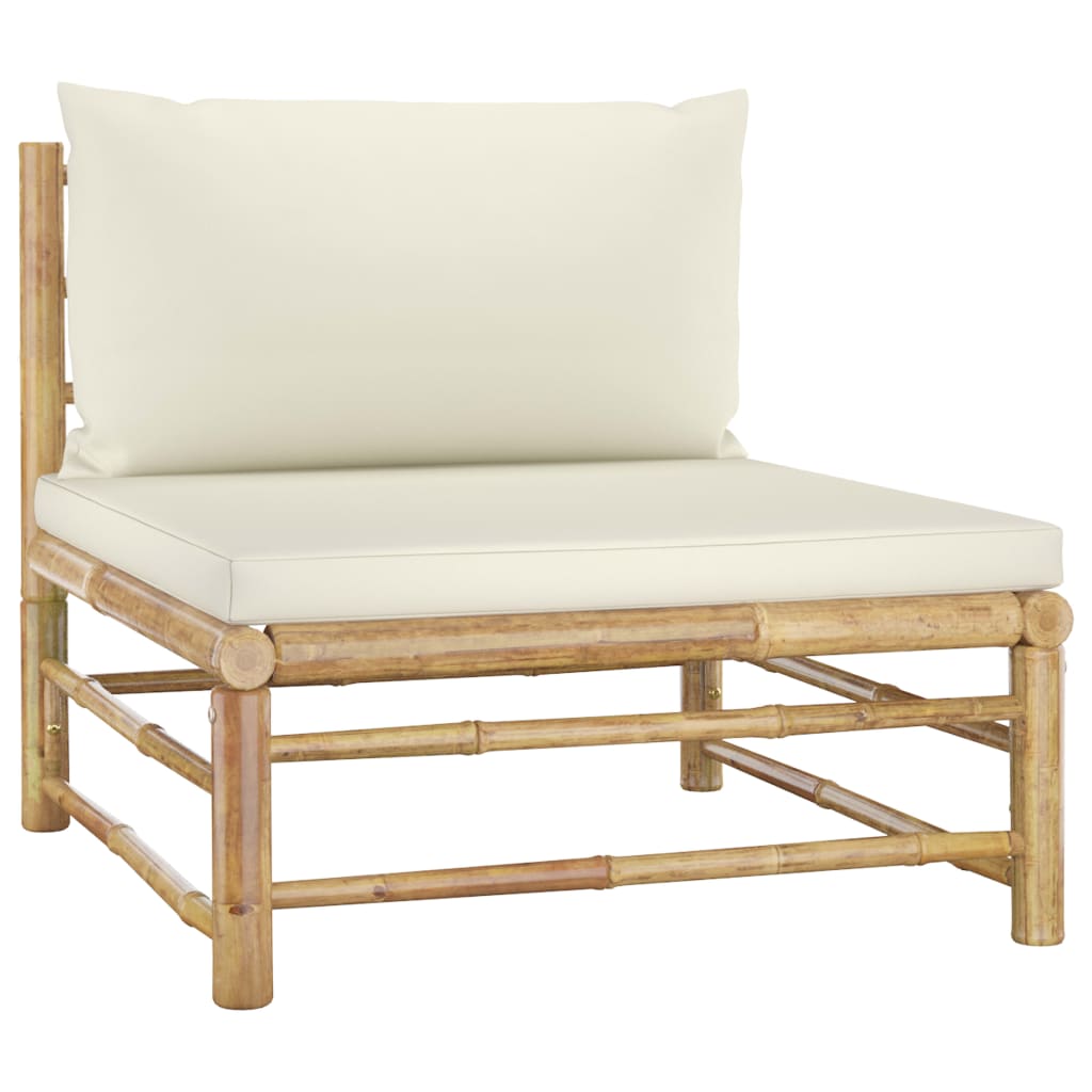 Banc de jardin avec coussins en bambou blanc crème