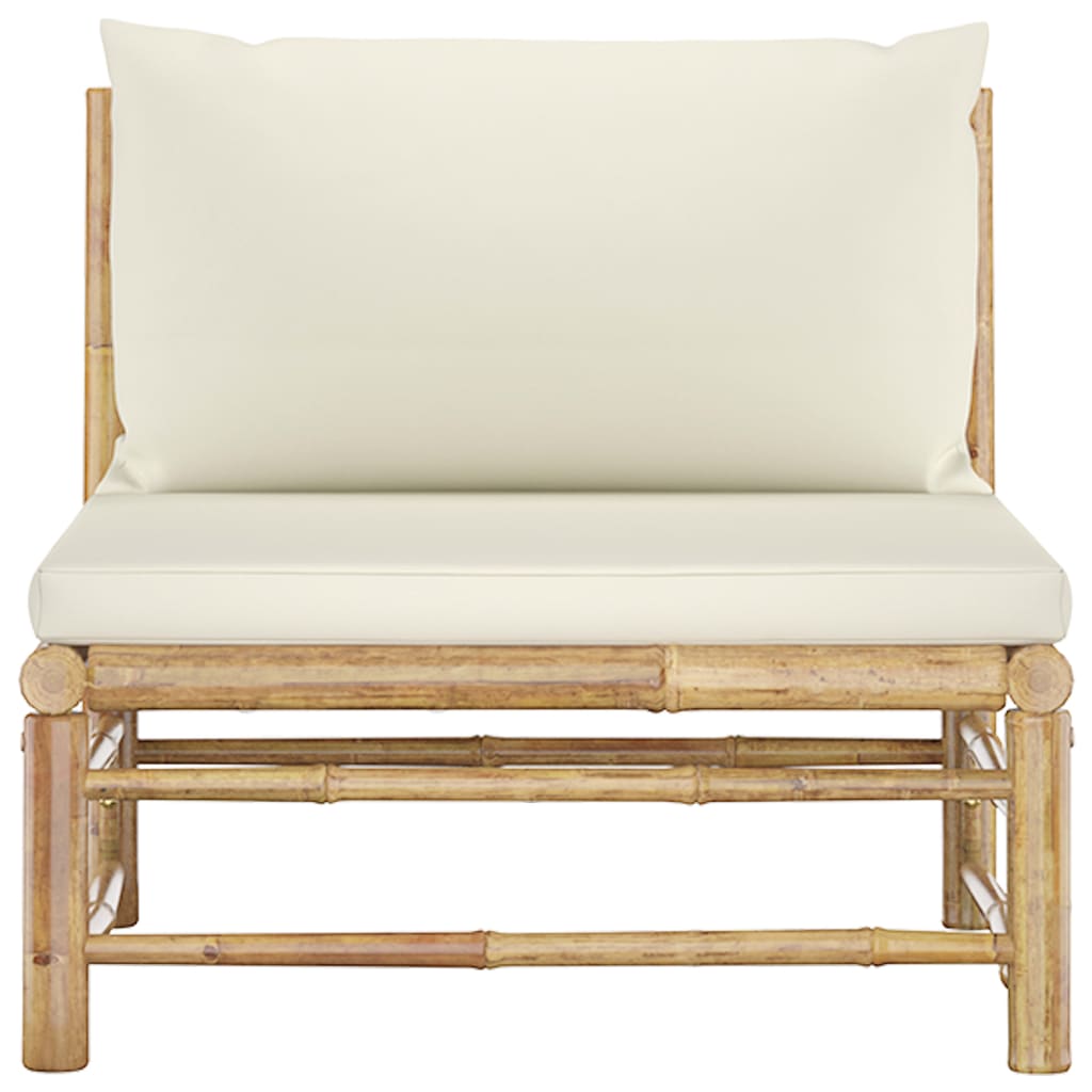 Banc de jardin avec coussins en bambou blanc crème