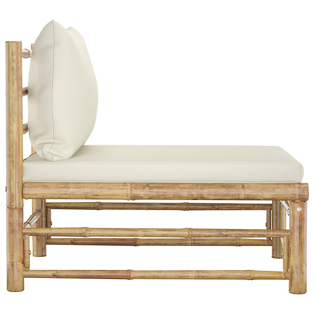 Banc de jardin avec coussins en bambou blanc crème