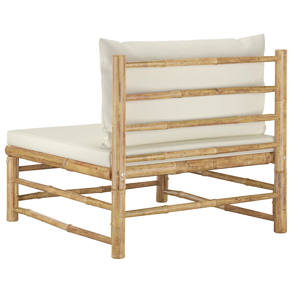 Banc de jardin avec coussins en bambou blanc crème