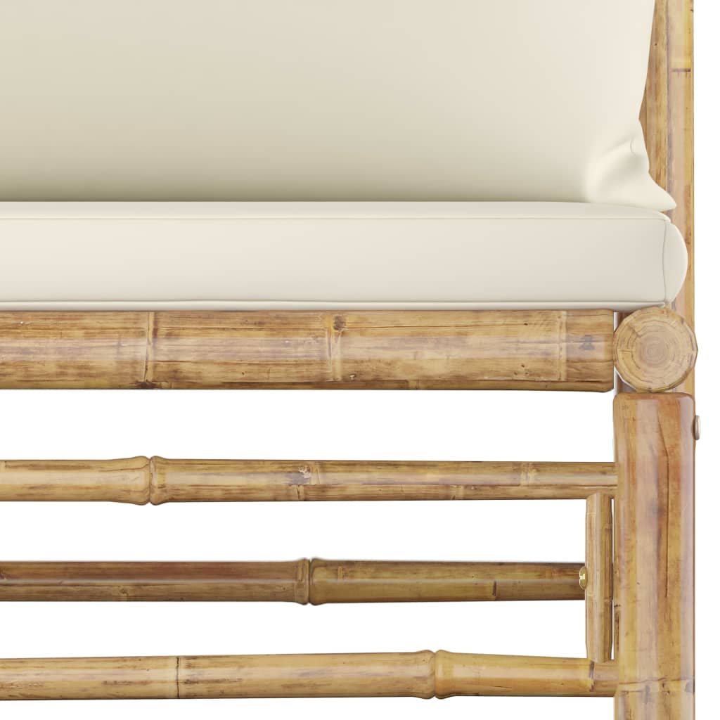 Banc de jardin avec coussins en bambou blanc crème