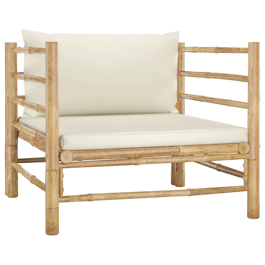 Banc de jardin avec coussins en bambou blanc crème