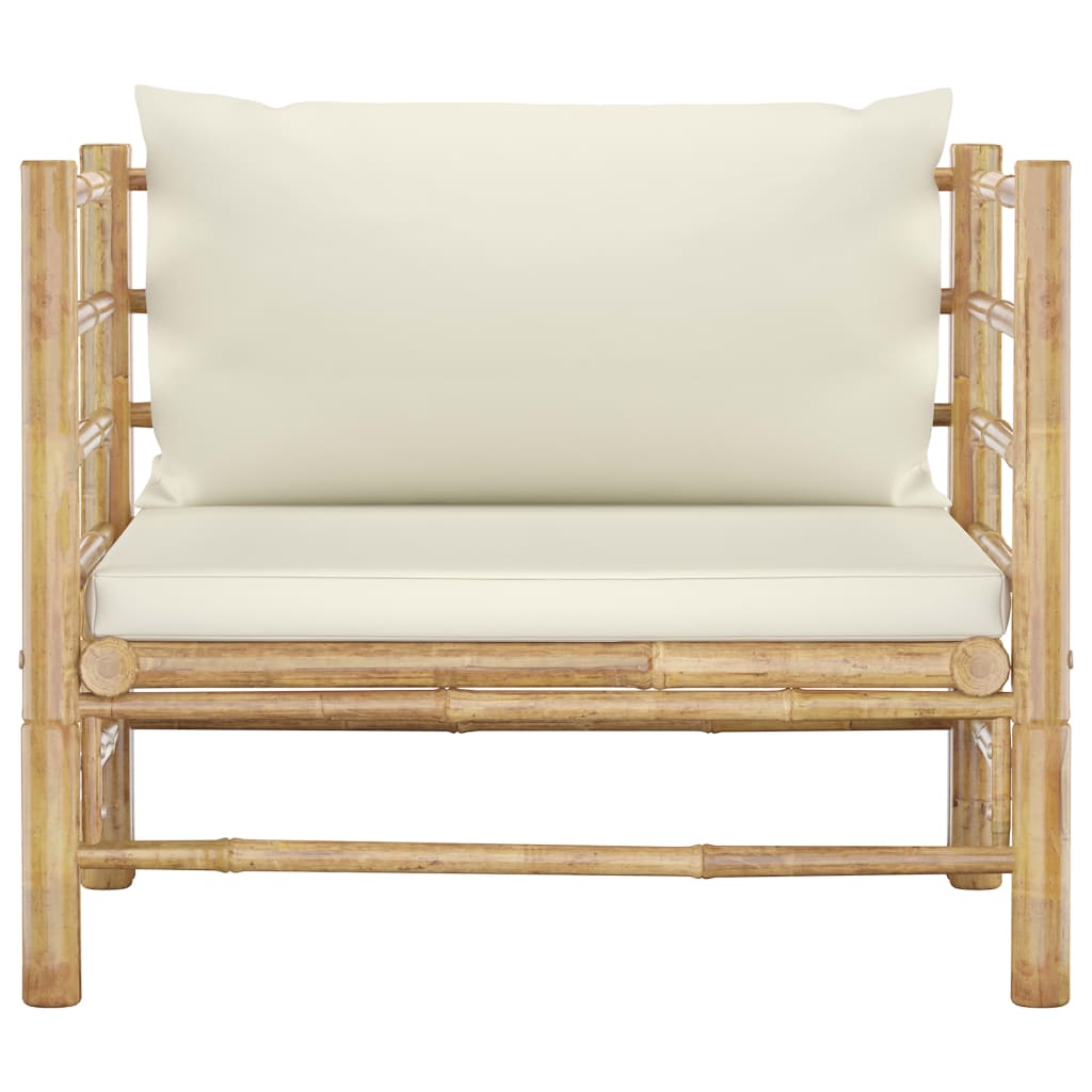 Banc de jardin avec coussins en bambou blanc crème