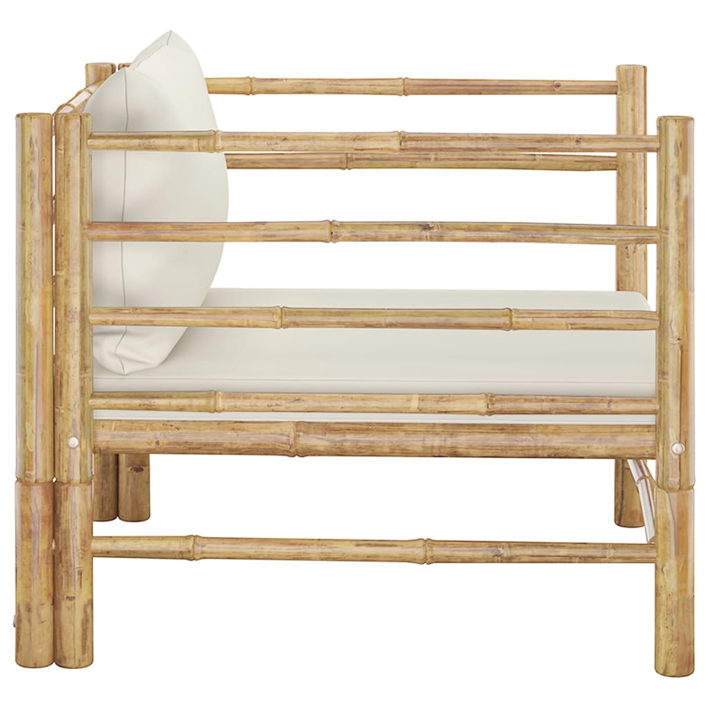 Banc de jardin avec coussins en bambou blanc crème