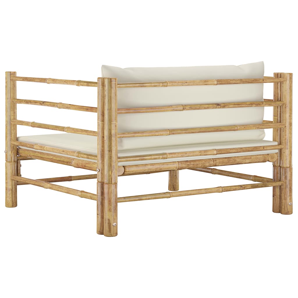 Banc de jardin avec coussins en bambou blanc crème