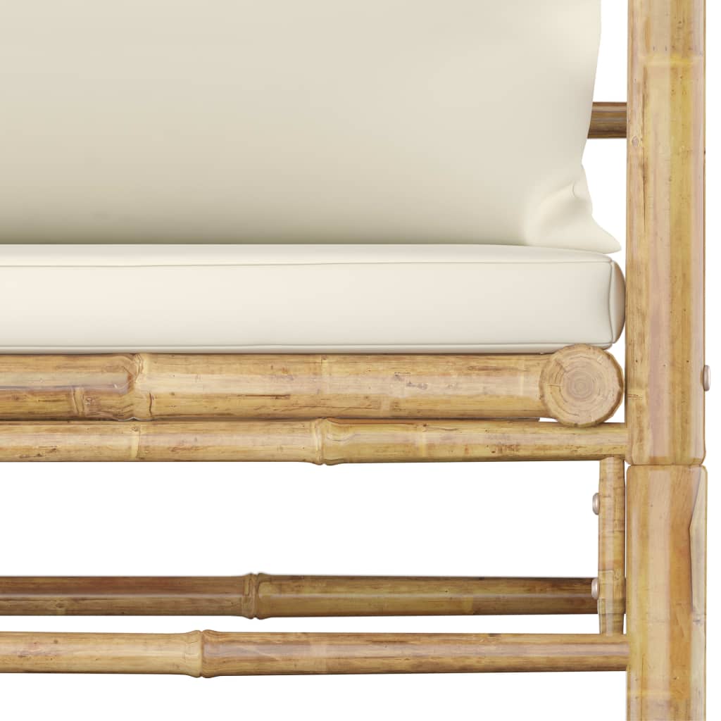 Banc de jardin avec coussins en bambou blanc crème