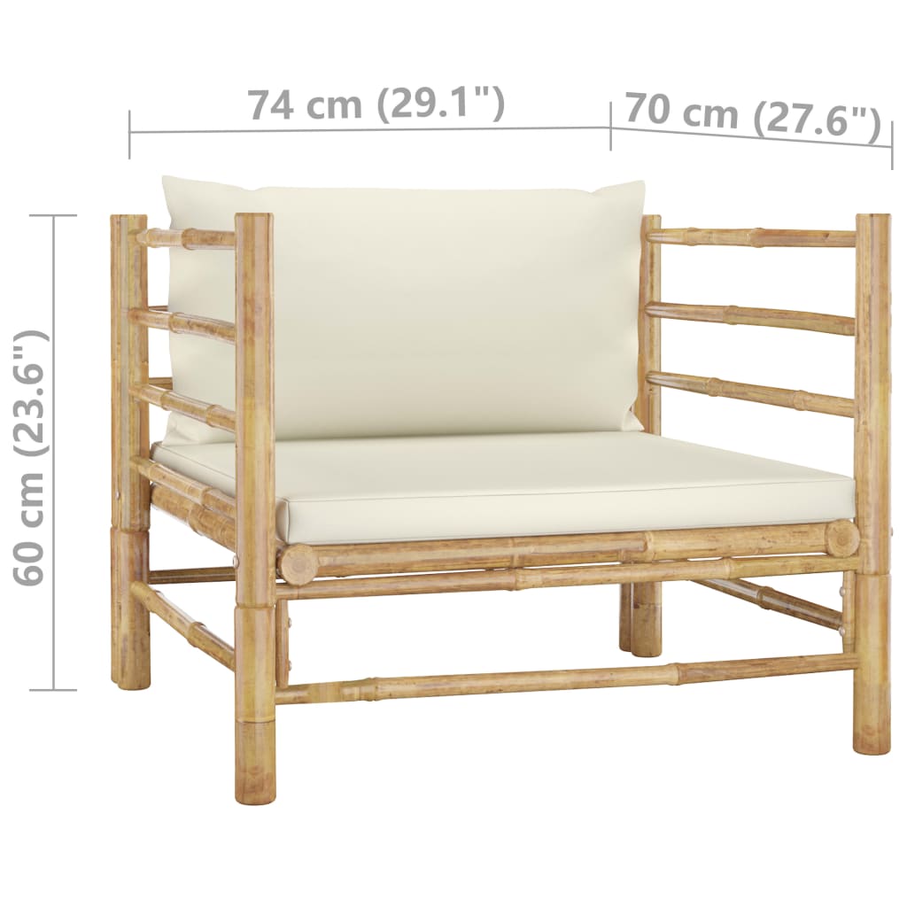 Banc de jardin avec coussins en bambou blanc crème