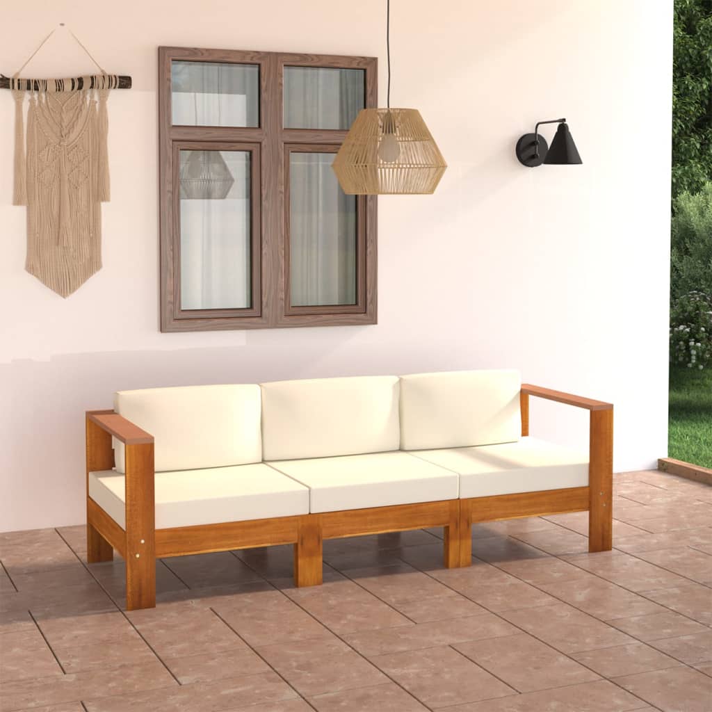 Ensemble lounge 8 pièces avec coussins en bois d'acacia blanc crème