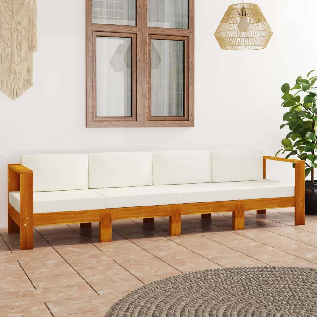 Ensemble lounge 8 pièces avec coussins en bois d'acacia blanc crème