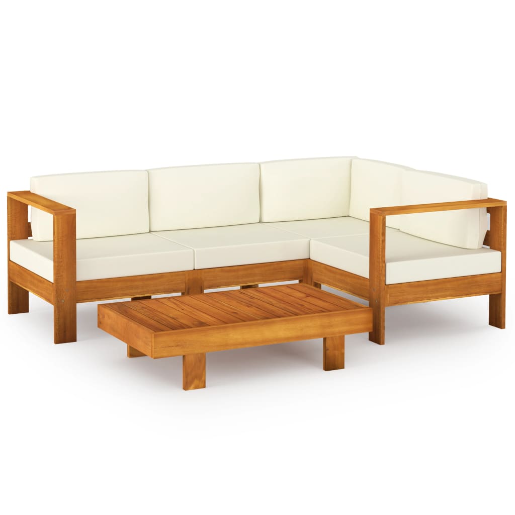 Ensemble lounge 8 pièces avec coussins en bois d'acacia blanc crème