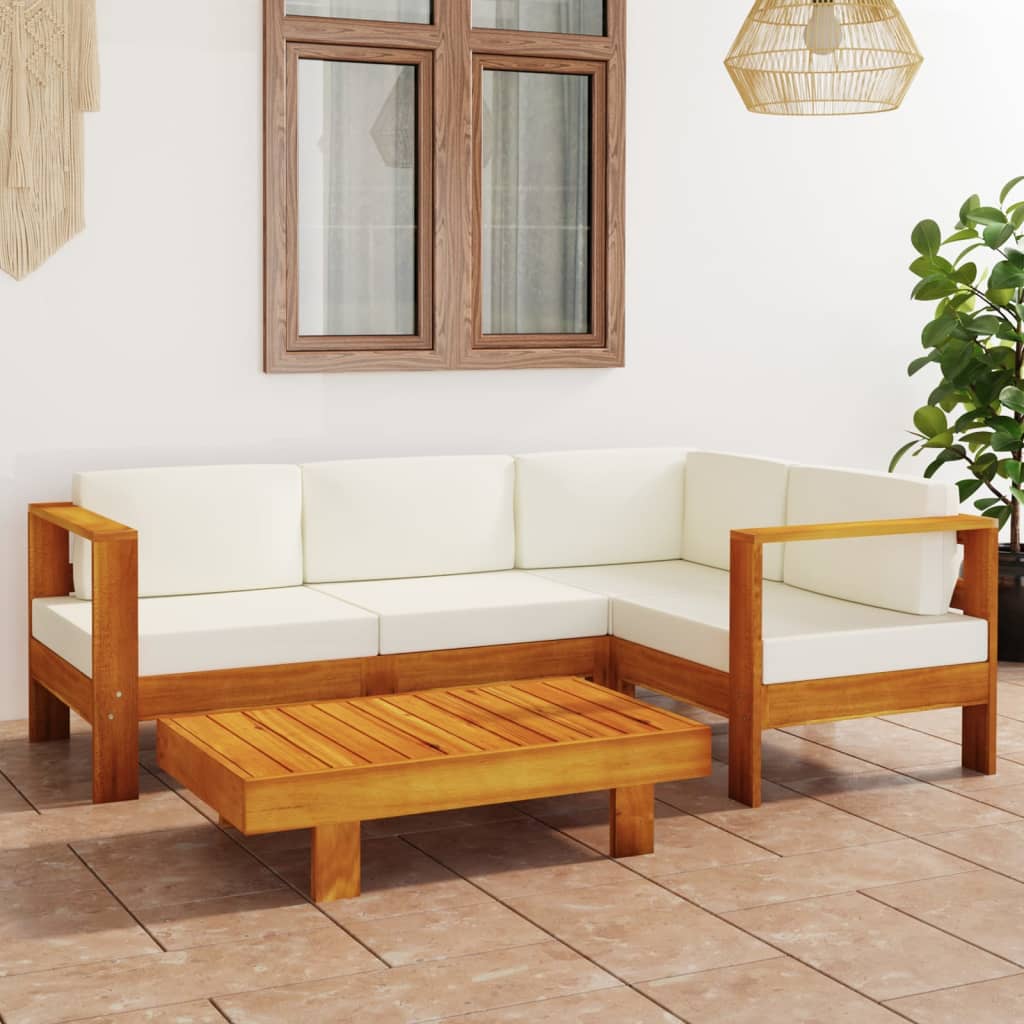 Ensemble lounge 8 pièces avec coussins en bois d'acacia blanc crème