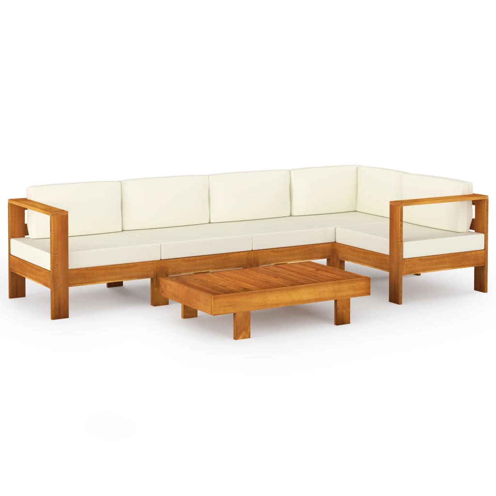 Ensemble lounge 8 pièces avec coussins en bois d'acacia blanc crème