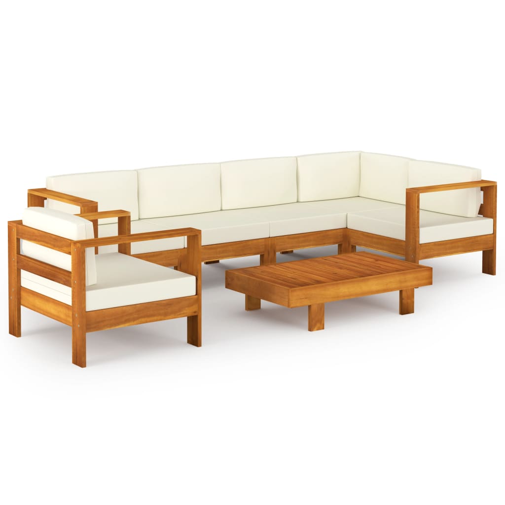 Ensemble lounge 8 pièces avec coussins en bois d'acacia blanc crème