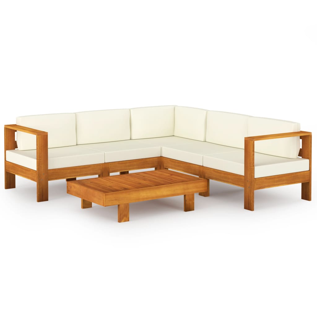 Ensemble lounge 8 pièces avec coussins en bois d'acacia blanc crème