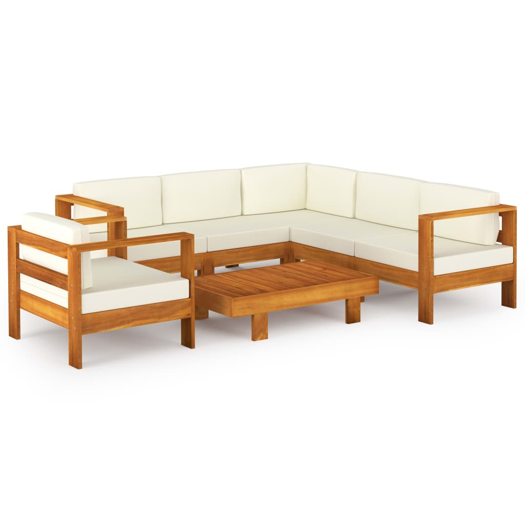 Ensemble lounge 8 pièces avec coussins en bois d'acacia blanc crème