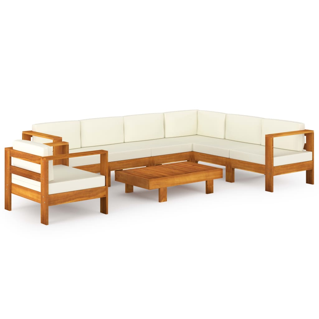 Ensemble lounge 8 pièces avec coussins en bois d'acacia blanc crème