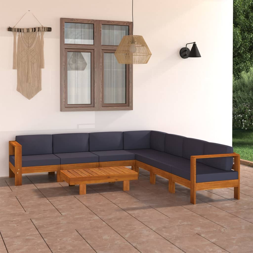 Ensemble lounge 8 pièces avec coussins en bois d'acacia blanc crème